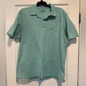 Men’s Large Vineyard Vines Performance Polo Green and White Stripes Used